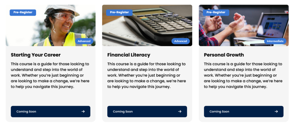 Three courses located on the home page.