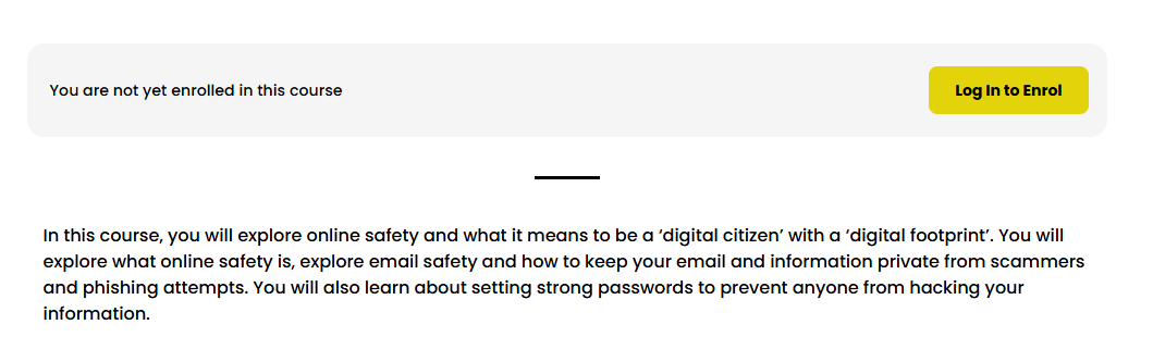 A course with the login in to enrol button is viewable in the right hand corner.